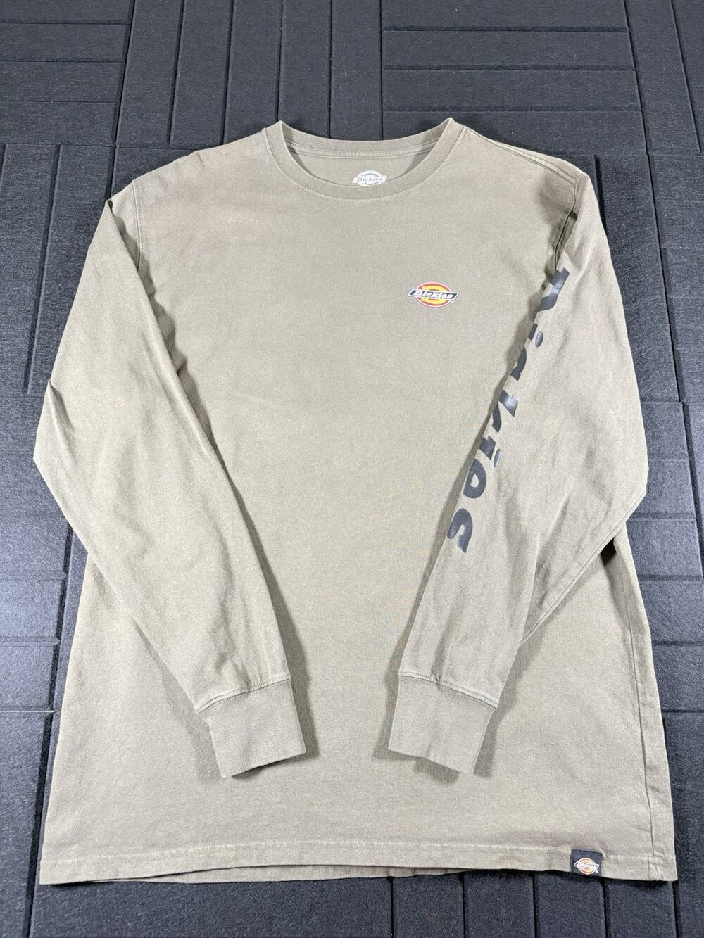 Dickies Heavyweight Cotton Long Sleeve T Shirt Mens M Khaki Logo Workwear